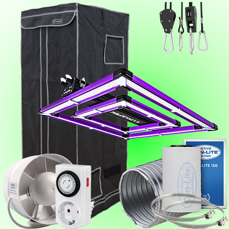Growzelt Komplettset mit LED Growlampe Abluft und Aktivkohlefilter